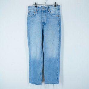 ZARA Womens Size 8 High Rise Acid Wash Straight Leg Jeans 100% Cotton Button Fly